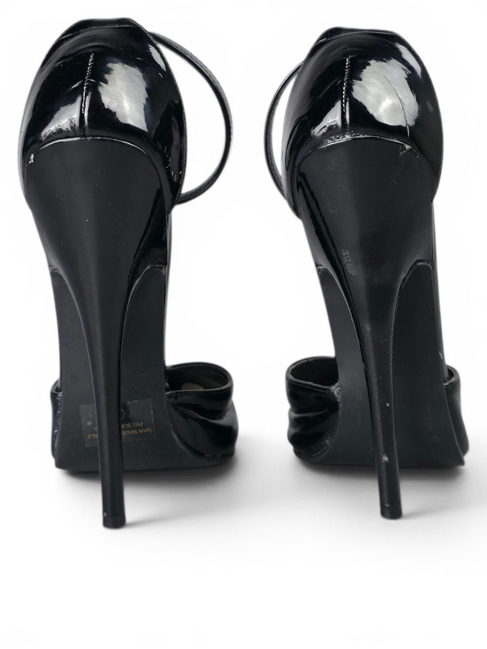 Women's Black Patent Ankle-Strap Stiletto Pumps - Picture 4 of 6